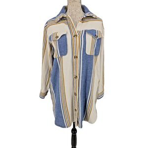 AERIE Heavyweight Shirt  Size XS Cotton White Blue Stripe Oversized Preppy